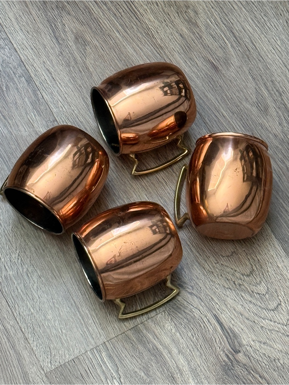 Set of Four Barrel-shaped Copper Moscow Mugs